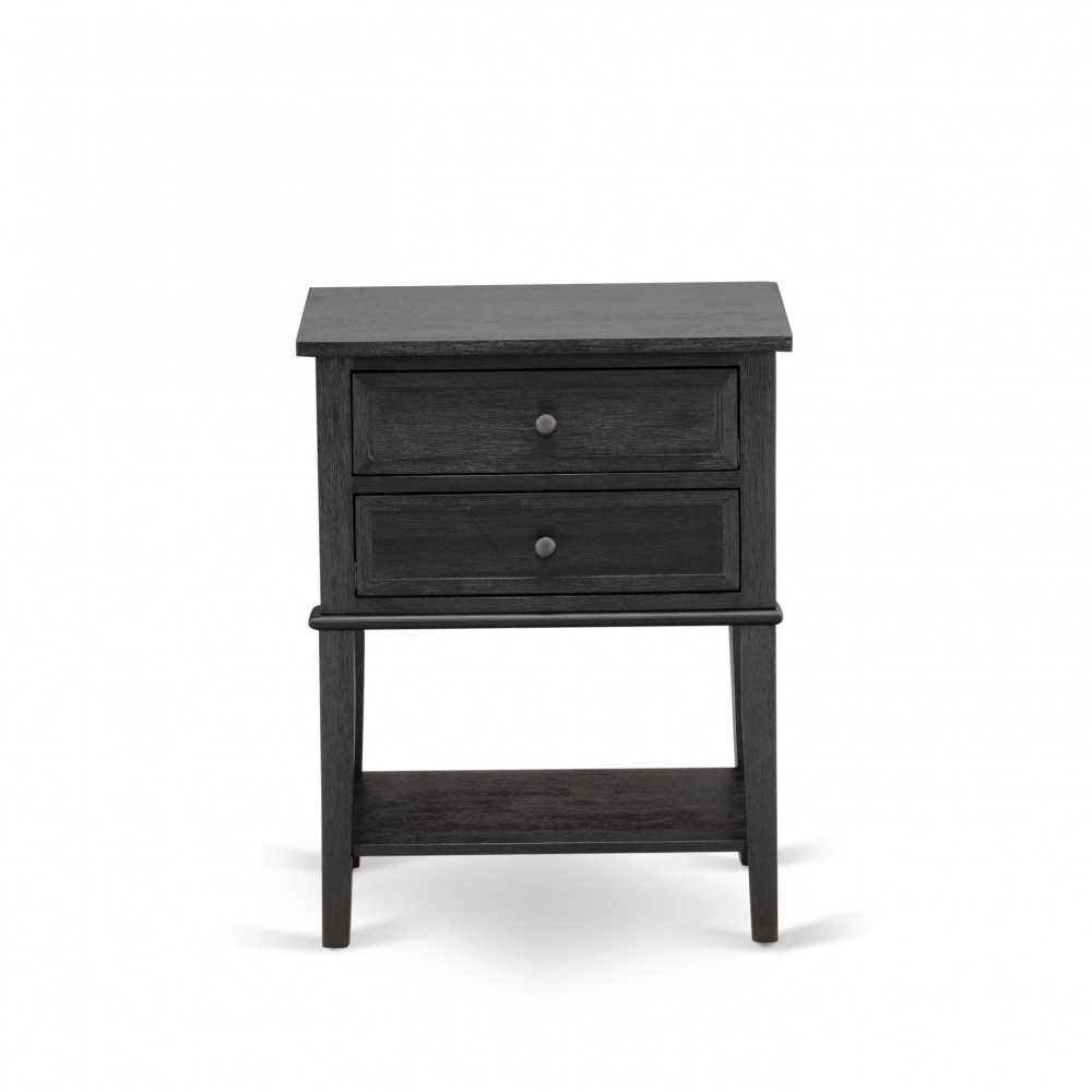 Wood Night Stand, 2 Wood Drawers , Wire Brushed Black Finish