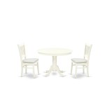 3Pc Dining Set2 Kitchen Chairs, Kitchen Table Seat, Slatted Chair Back Linen White Finish