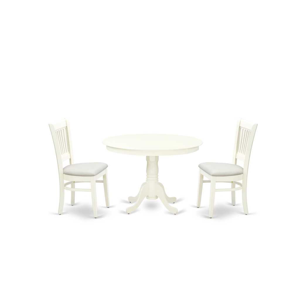 3Pc Dining Set2 Kitchen Chairs, Kitchen Table Seat, Slatted Chair Back Linen White Finish