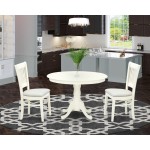 3Pc Dining Set2 Kitchen Chairs, Kitchen Table Seat, Slatted Chair Back Linen White Finish