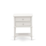 Small Night Stand, 2 Wooden Drawers, Wire Brushed Butter Cream Finish