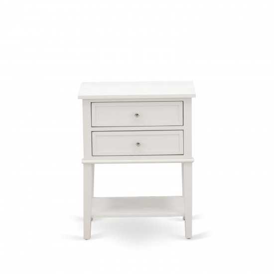 Small Night Stand, 2 Wooden Drawers, Wire Brushed Butter Cream Finish