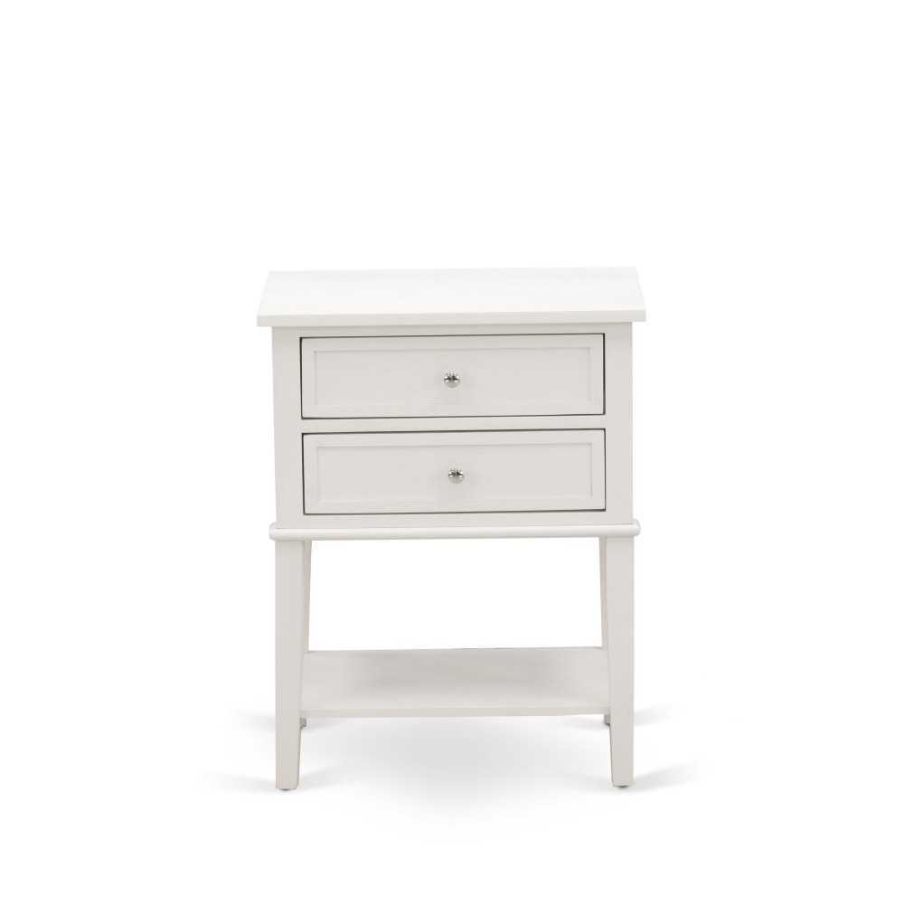 Small Night Stand, 2 Wooden Drawers, Wire Brushed Butter Cream Finish