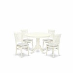 5Pc Dining Set4 Chairs, Kitchen Table Seat, Slatted Chair Back Linen White Finish