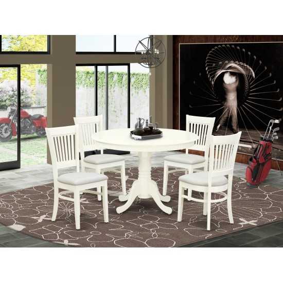 5Pc Dining Set4 Chairs, Kitchen Table Seat, Slatted Chair Back Linen White Finish