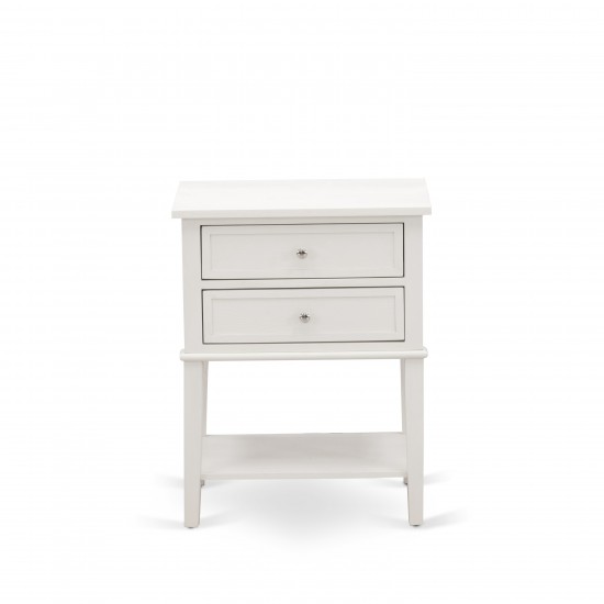 Small Night Stand, 2 Wooden Drawers, Wire Brushed Butter Cream Finish