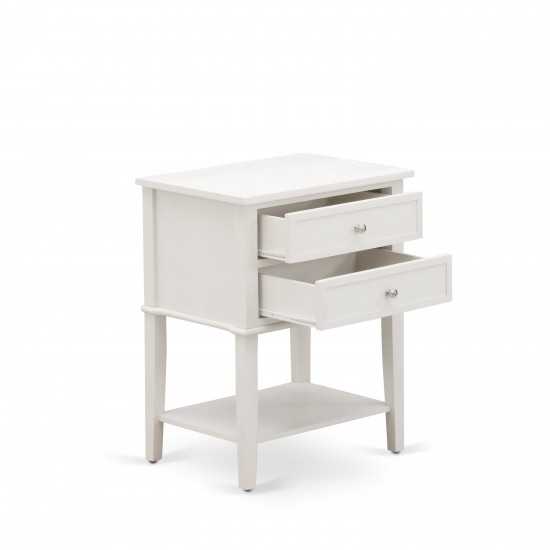 Small Night Stand, 2 Wooden Drawers, Wire Brushed Butter Cream Finish