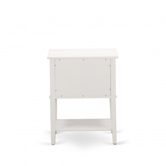 Small Night Stand, 2 Wooden Drawers, Wire Brushed Butter Cream Finish