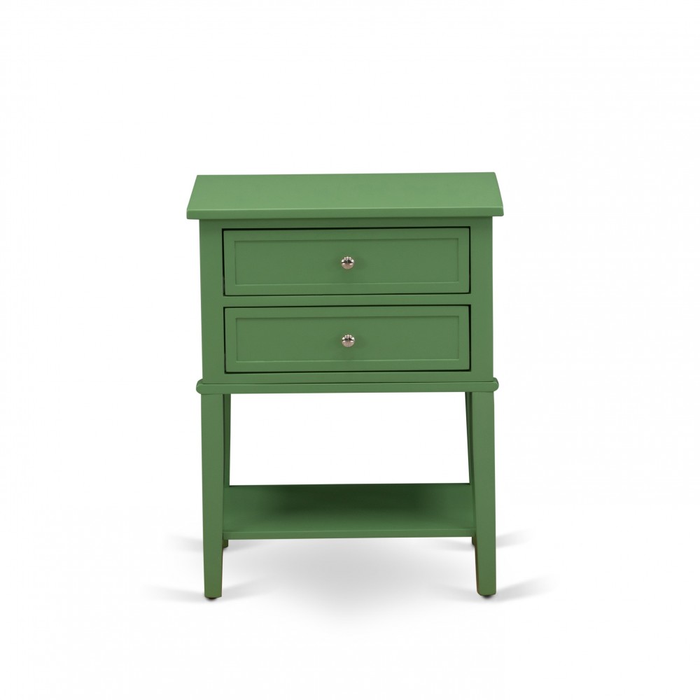 Wooden Nightstand, 2 Wooden Drawers, Clover Green Finish