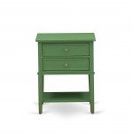 Wooden Nightstand, 2 Wooden Drawers, Clover Green Finish