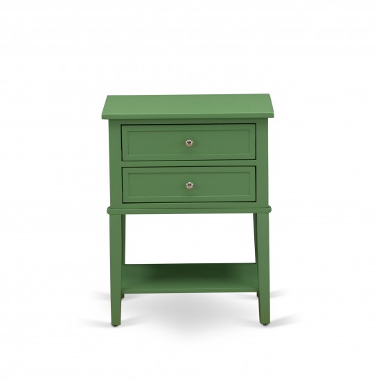 Wooden Nightstand, 2 Wooden Drawers, Clover Green Finish