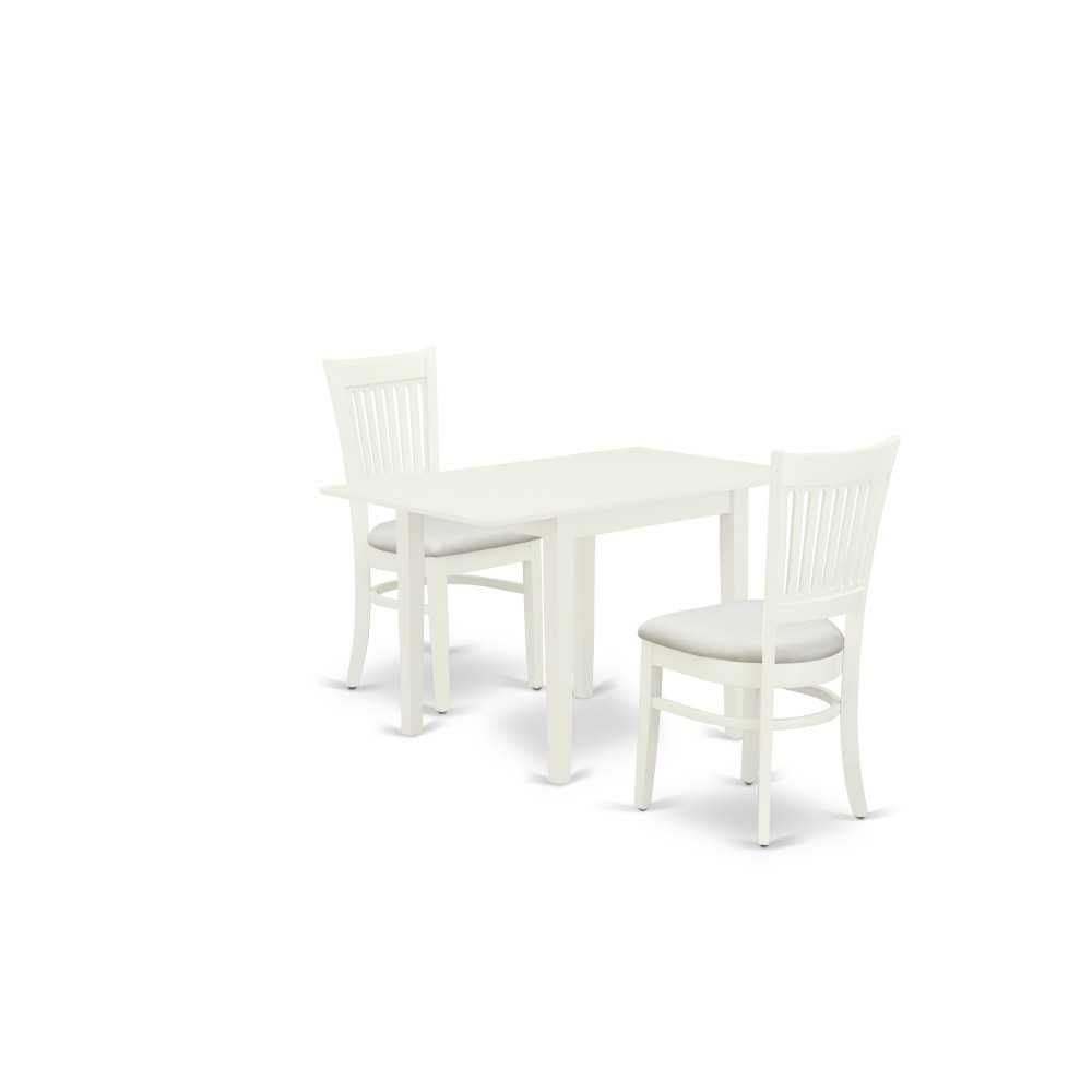 3-Pc Kitchen Dinette Set 2 Wood Dining Chairs, Wood Dining Table, Linen White