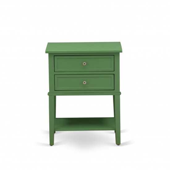 Wooden Nightstand, 2 Wooden Drawers, Clover Green Finish