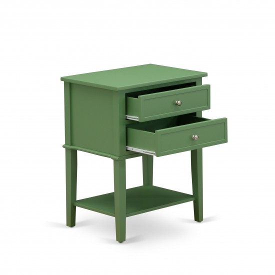 Wooden Nightstand, 2 Wooden Drawers, Clover Green Finish