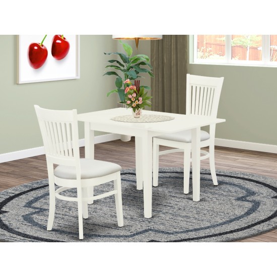 3-Pc Kitchen Dinette Set 2 Wood Dining Chairs, Wood Dining Table, Linen White