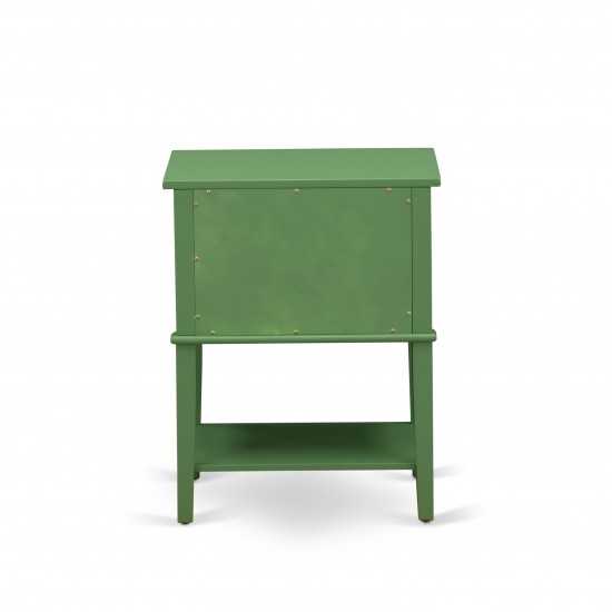 Wooden Nightstand, 2 Wooden Drawers, Clover Green Finish