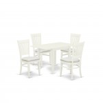 5-Pc Dinette Set 4 Dining Chairs, Drops Leaves Table, Linen White