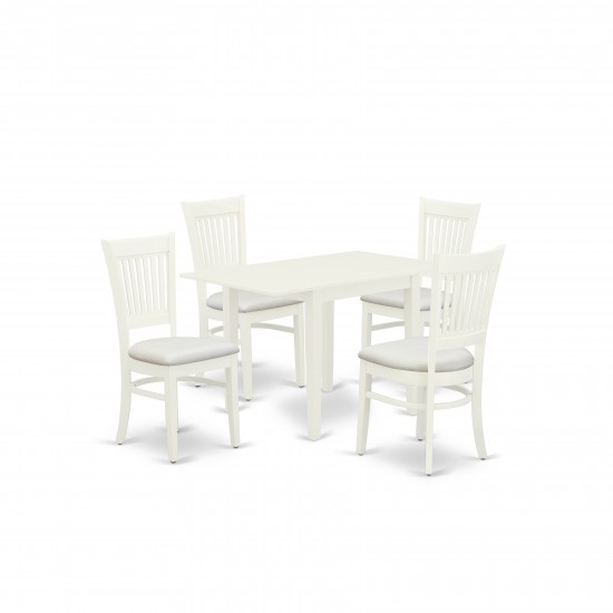 5-Pc Dinette Set 4 Dining Chairs, Drops Leaves Table, Linen White