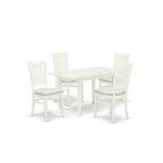 5-Pc Wood Dinette Set 4 Dining Chairs, Butterfly Leaf Table, Linen White