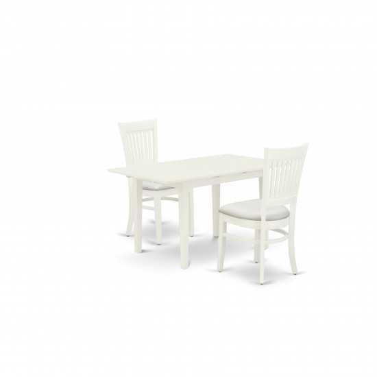 3-Pc Dining Set 2 Wood Dining Chairs, Butterfly Leaf Dining Table, Linen White