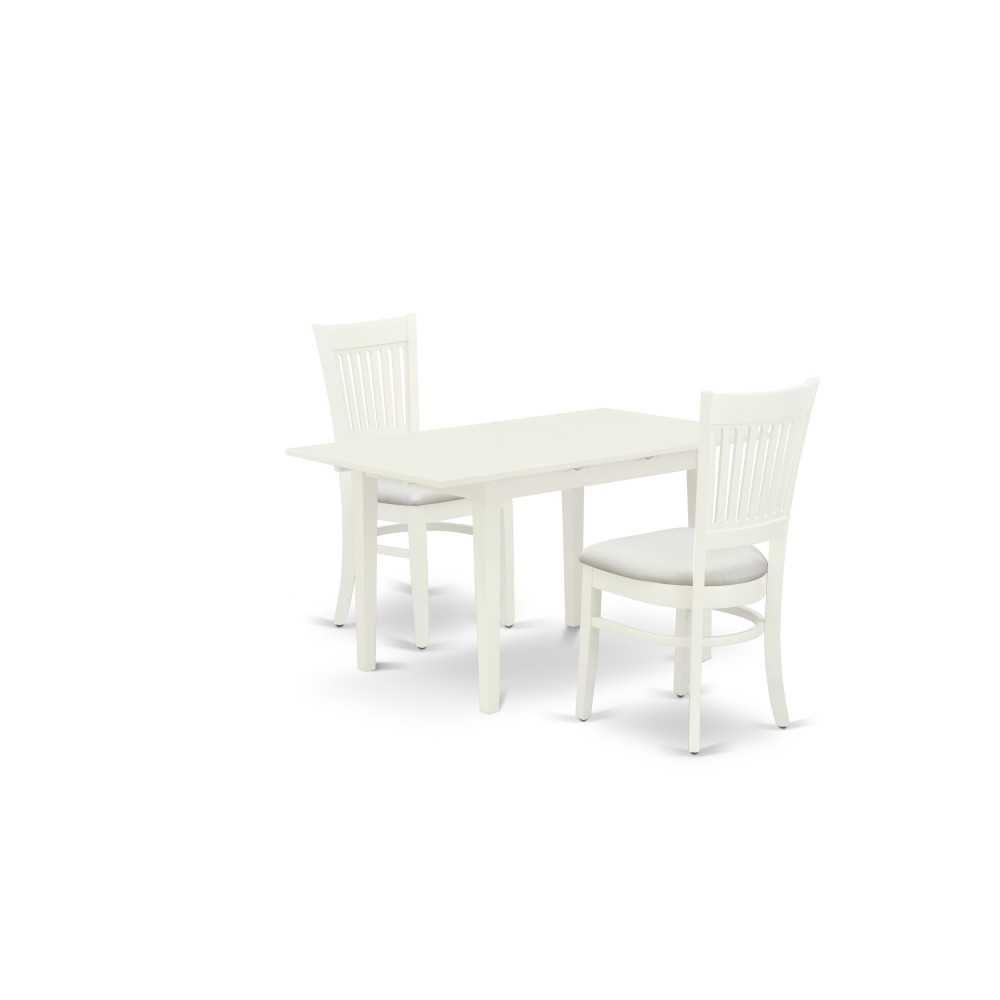 3-Pc Dining Set 2 Wood Dining Chairs, Butterfly Leaf Dining Table, Linen White