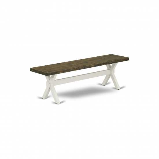 X-Style 15X60 In Dining Bench, Linen White Leg, Distressed Jacobean 418 Top Finish