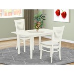 3-Pc Dining Set 2 Wood Dining Chairs, Butterfly Leaf Dining Table, Linen White