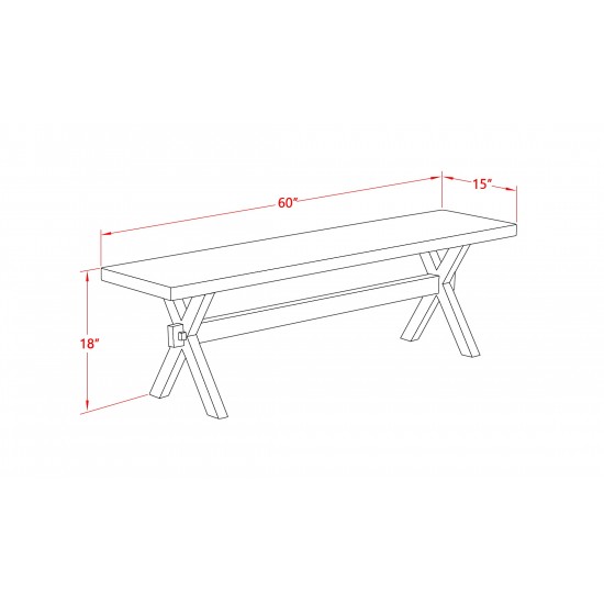 X-Style 15X60 In Dining Bench, Linen White Leg, Distressed Jacobean 418 Top Finish