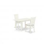 3-Pc Dining Table Set 2 Dining Chairs, Butterfly Leaf Table, Linen White