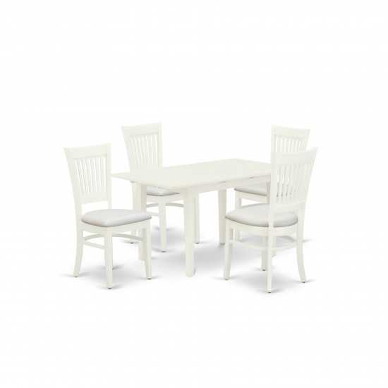 5Pc Kitchen Set 4 Wood Chairs, Butterfly Leaf Kitchen Dining Table, Linen White