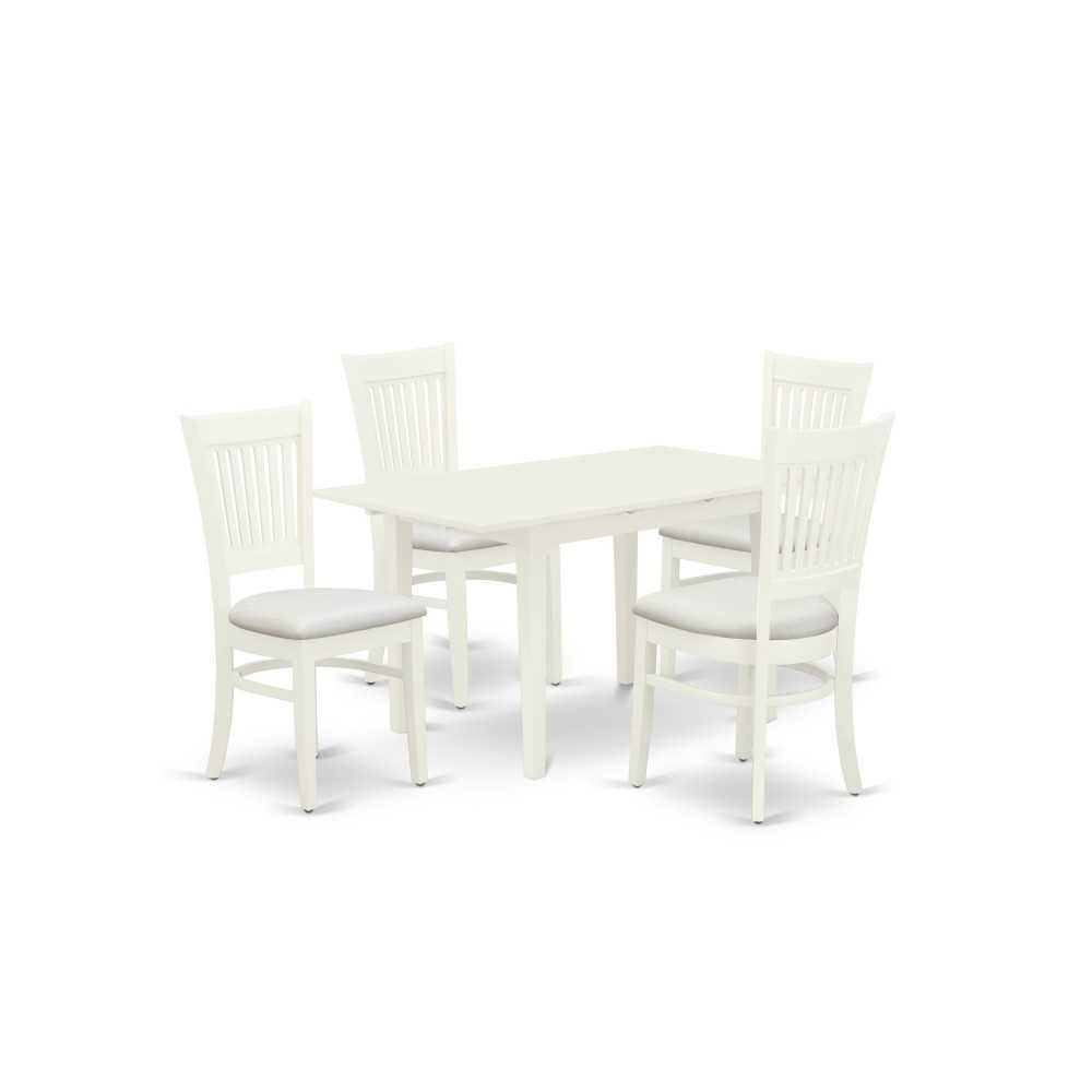 5Pc Kitchen Set 4 Wood Chairs, Butterfly Leaf Kitchen Dining Table, Linen White