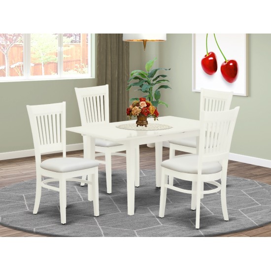 5Pc Kitchen Set 4 Wood Chairs, Butterfly Leaf Kitchen Dining Table, Linen White