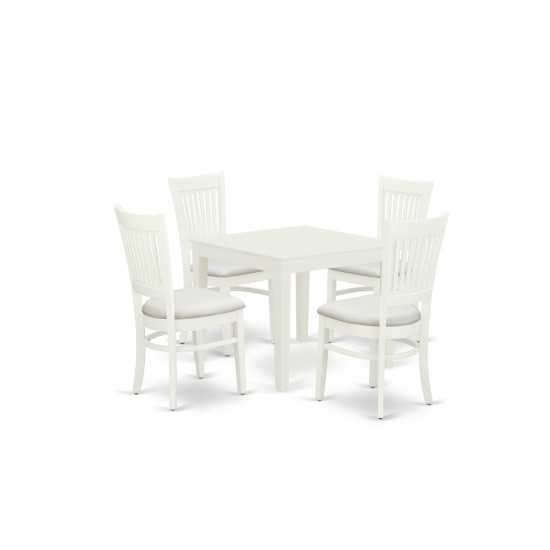 5-Pc Dinette Set 4 Dining Chair, Wood Dining Table, Linen White