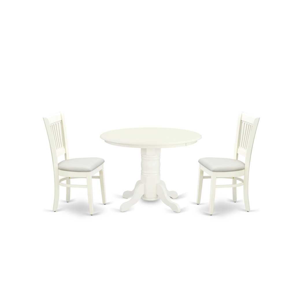 3Pc Dining Set2 Chair, Dining Table Seat, Slatted Chair Back Linen White Finish