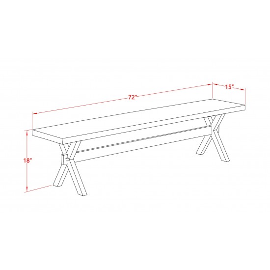 X-Style 15X72 In Dining Bench, Black Leg, Distressed Jacobean 418 Top Finish