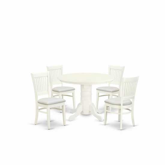 5Pc Dining Set4 Dining Chairs, Table Seat, Slatted Chair Back Linen White Finish