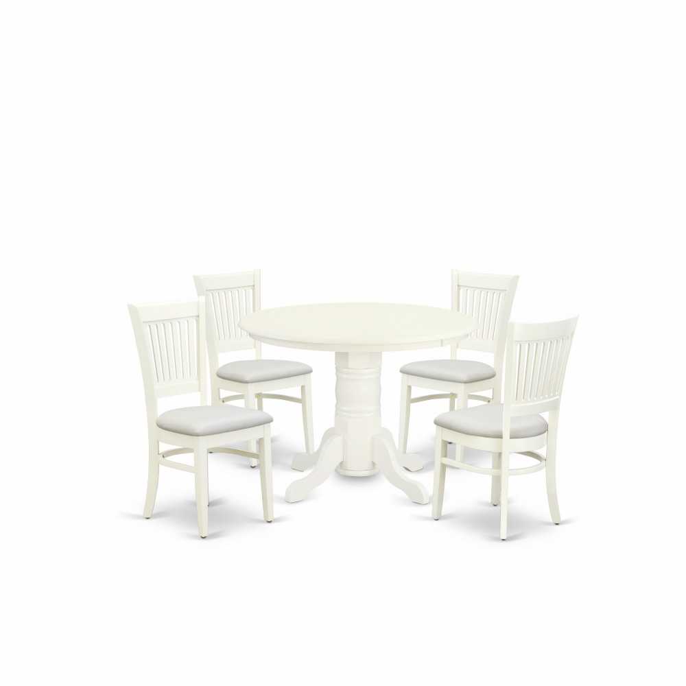 5Pc Dining Set4 Dining Chairs, Table Seat, Slatted Chair Back Linen White Finish