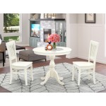 3Pc Dining Set2 Dining Chair, Breakfast Table Wooden Seat, Slatted Chair Back Linen White Finish