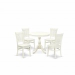 5-Pc Dinette Set4 Dining Chairs, Table Wooden Seat, Slatted Chair Back Linen White Finish