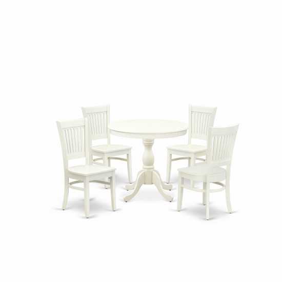 5-Pc Dinette Set4 Dining Chairs, Table Wooden Seat, Slatted Chair Back Linen White Finish