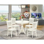 5-Pc Dinette Set4 Dining Chairs, Table Wooden Seat, Slatted Chair Back Linen White Finish