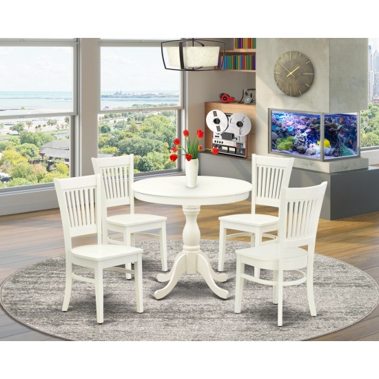 5-Pc Dinette Set4 Dining Chairs, Table Wooden Seat, Slatted Chair Back Linen White Finish