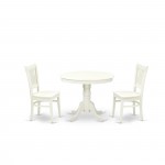 3Pc Kitchen Dining Set2 Dining Chairs, Table Wooden Seat, Slatted Chair Back Linen White Finish