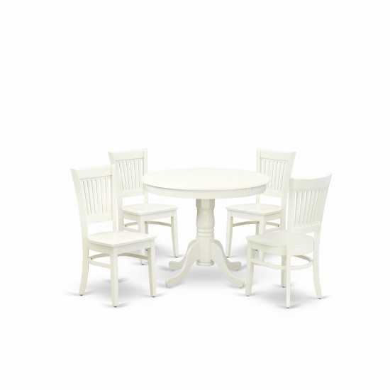 5Pc Kitchen Dining Set4 Wooden Chair, Table Wooden Seat, Slatted Chair Back Linen White Finish