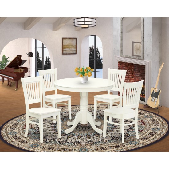 5Pc Kitchen Dining Set4 Wooden Chair, Table Wooden Seat, Slatted Chair Back Linen White Finish