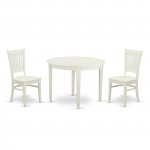 3Pc Kitchen Set-2 Chair, Hardwood Seat- Wood Table, Round Top, Linen White