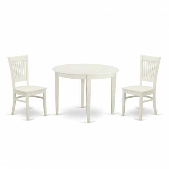 3Pc Kitchen Set-2 Chair, Hardwood Seat- Wood Table, Round Top, Linen White