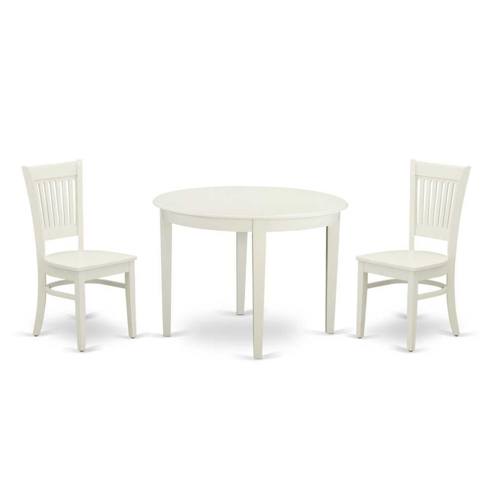 3Pc Kitchen Set-2 Chair, Hardwood Seat- Wood Table, Round Top, Linen White