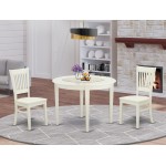 3Pc Kitchen Set-2 Chair, Hardwood Seat- Wood Table, Round Top, Linen White