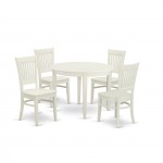 5Pc Kitchen Set-4 Wood Chair, Solid Wood Seat, Table, Round Top, Linen White